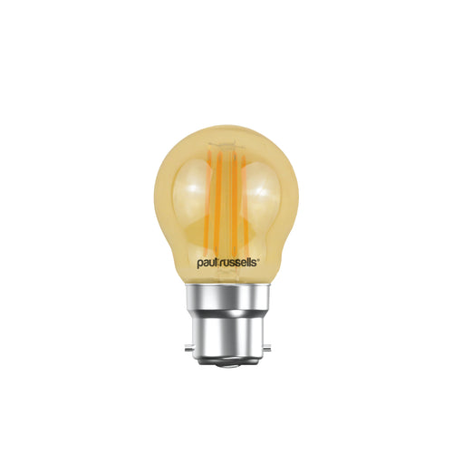LED Filament Golf Ball 4W=35W Extra Warm White Amber 2200K BC B22 Bayonet Cap Bulbs
