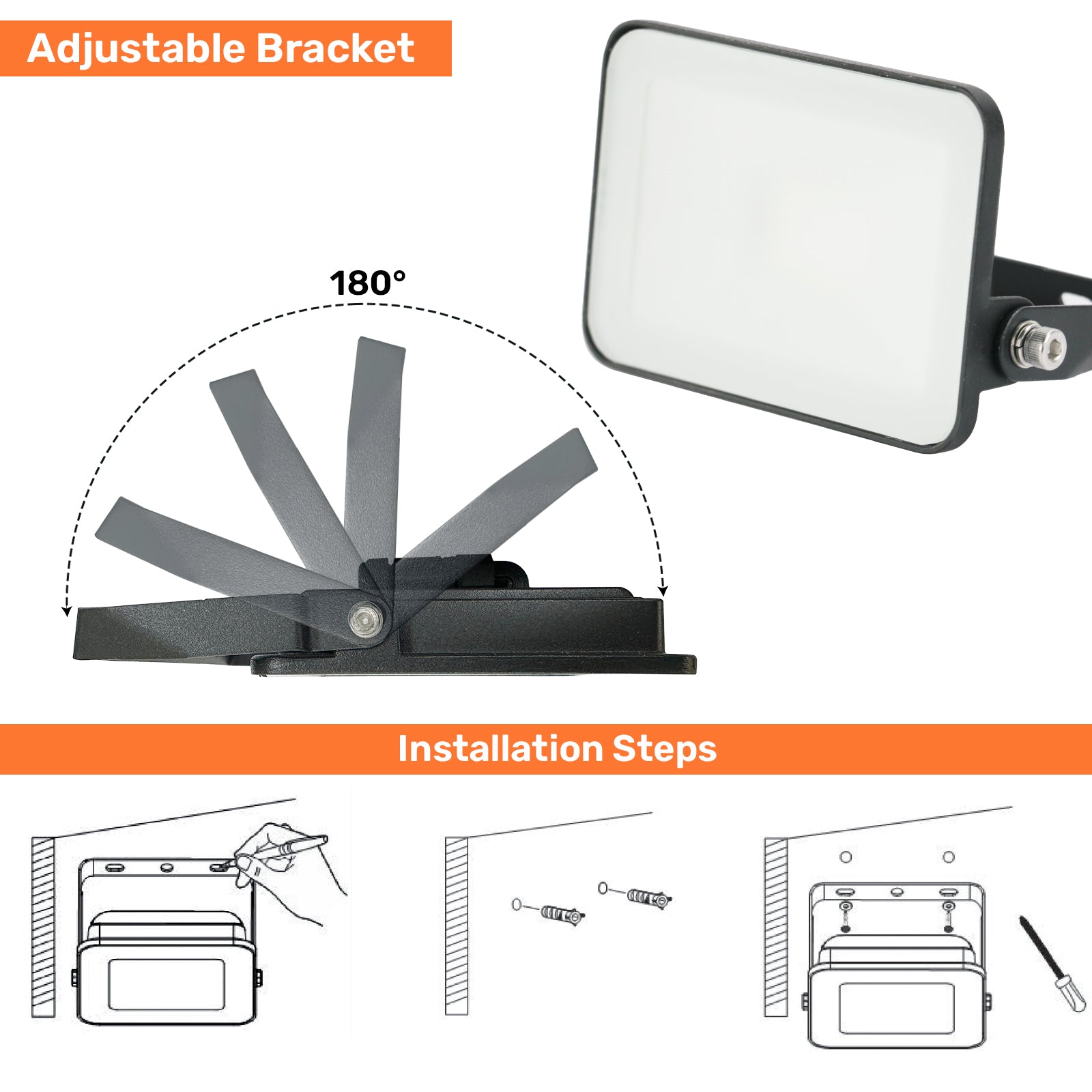 10W, LED Floodlights, 1200 Lumens, IP65, 6500K Day Light, Non-Dimmable Spotlights