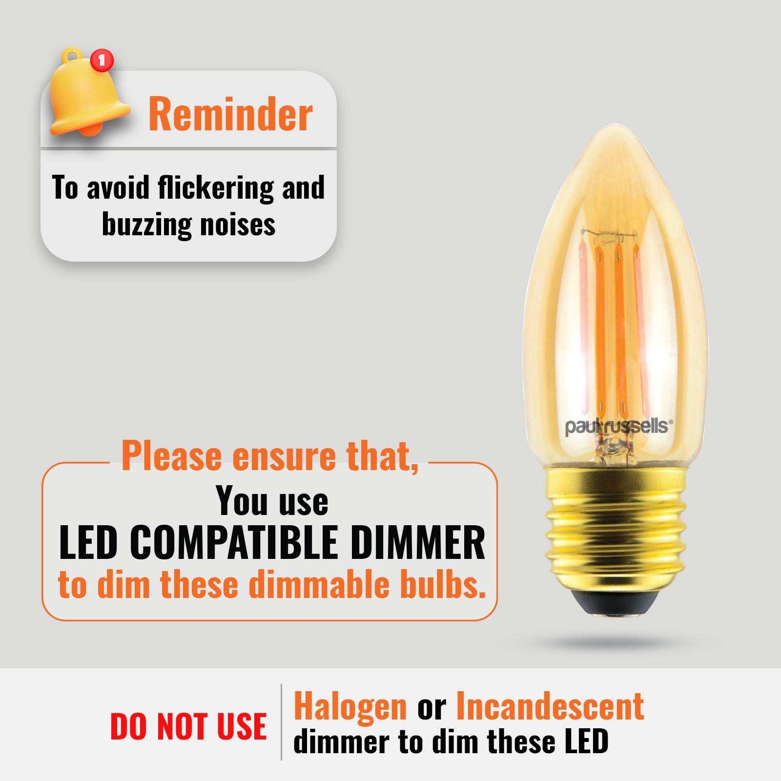 LED Dimmable Filament Candle 4.5W (40w), ES/E27, 423 Lumens, Extra Warm White(2200K), 240V