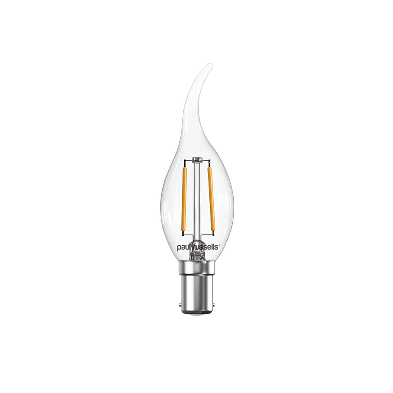 LED Filament Bent Tip Candle 2.5W=25W Warm White 2700K SBC B15 Small Bayonet Cap Bulbs