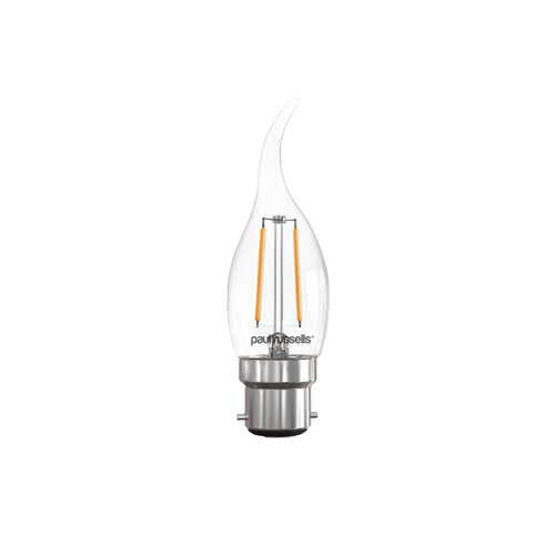LED Filament Bent Tip Candle 2.5W=25W Warm White 2700K BC B22 Bayonet Cap Bulbs