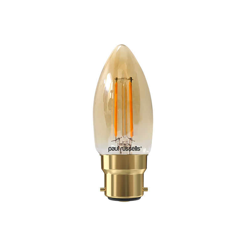 LED Filament Candle 2.5W=20W Extra Warm White Amber 2200K BC B22 Bayonet Cap Bulbs