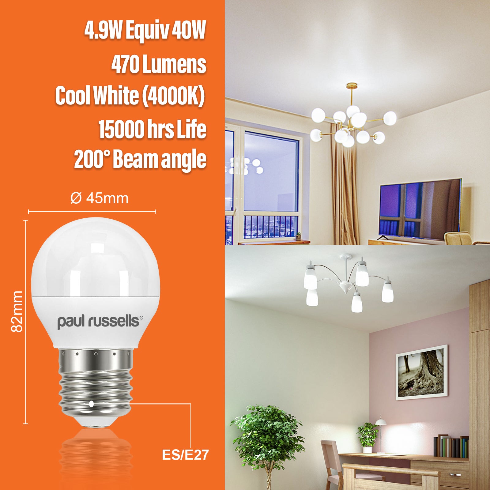 LED Golf Ball 4.9W=40W Cool White Edison Screw ES E27 Bulbs