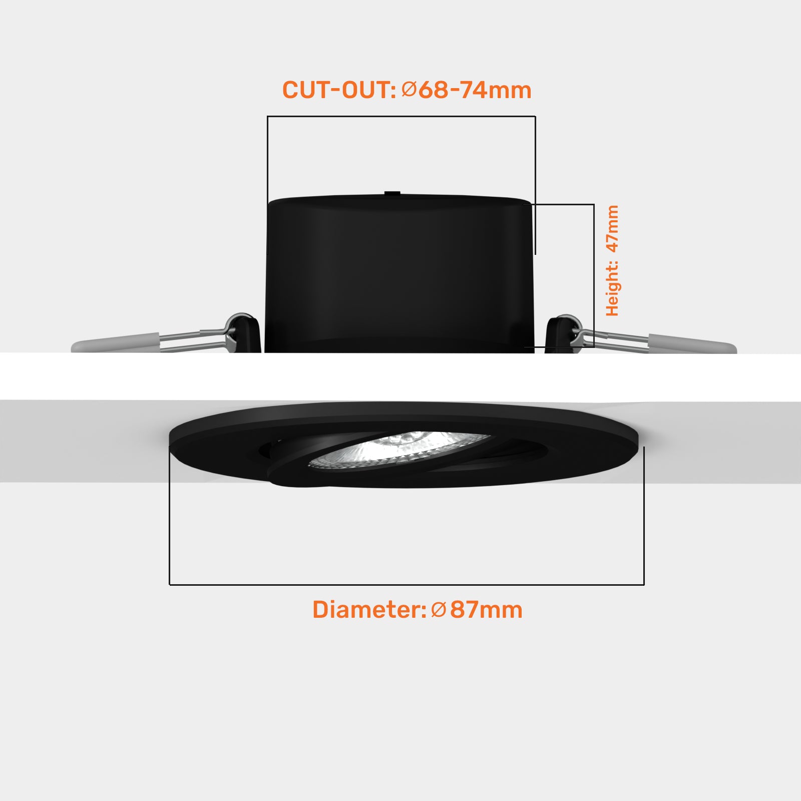 Paul Russells 4.8W LED Non Fire Rated Tiltable Downlight, Warm/Cool/Day White 3 Adjustable CCT, IP44, Black Bezel