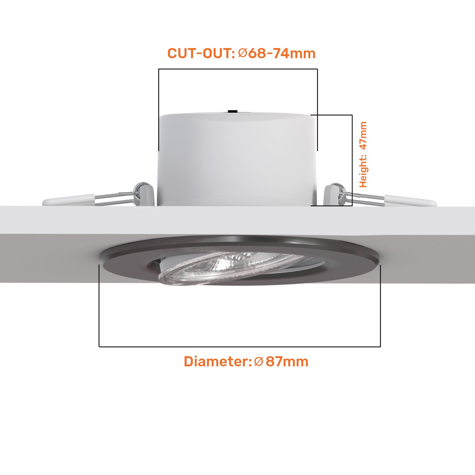 Paul Russells 6W LED Non Fire Rated Tiltable Downlight, Warm/Cool/Day White 3 Adjustable CCT, IP44, Chrome Bezel