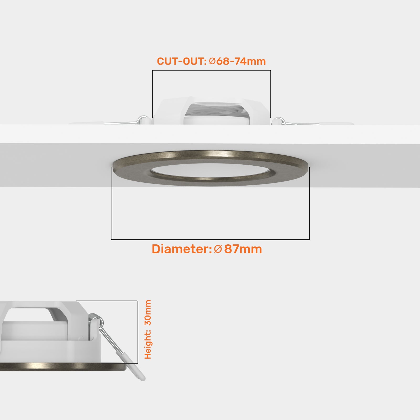 Paul Russells 4.8W LED Non Fire Rated Downlight Tiltable, Warm White 3000K, IP44, Bezel Brush Nickel