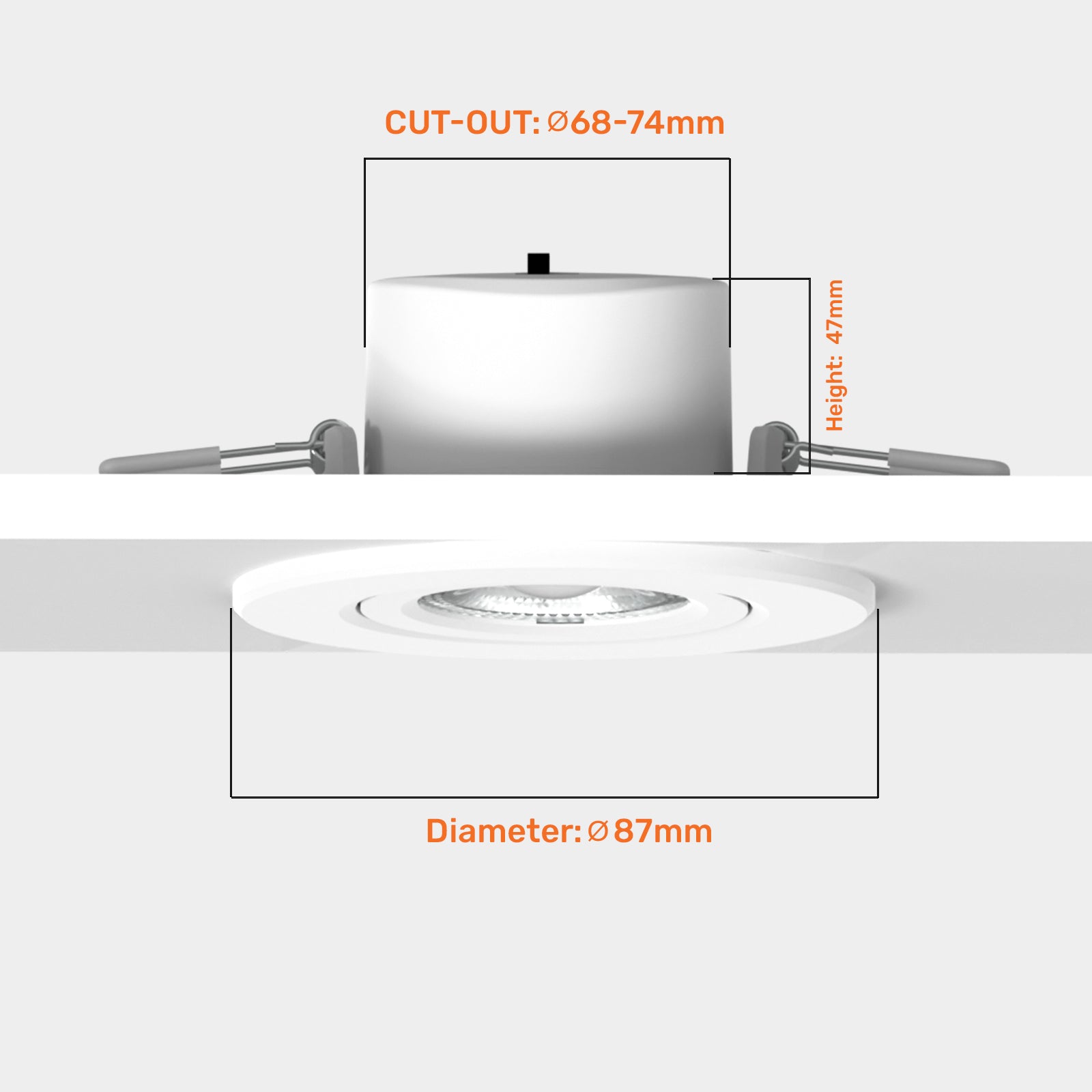 Paul Russells 4.8W LED Non Fire Rated Tiltable Downlight, Warm/Cool/Day White 3 Adjustable CCT, IP44, White Bezel