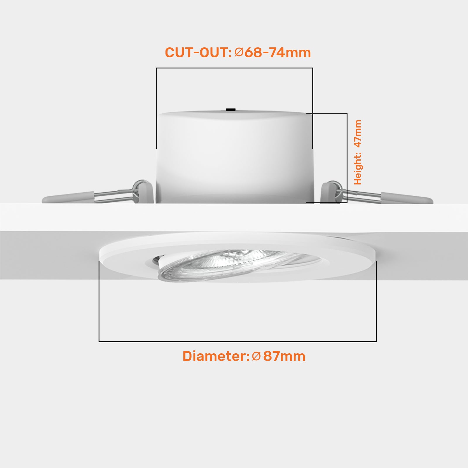 Paul Russells 4.8W LED Non Fire Rated Tiltable Downlight, Warm/Cool/Day White 3 Adjustable CCT, IP44, Bezel White