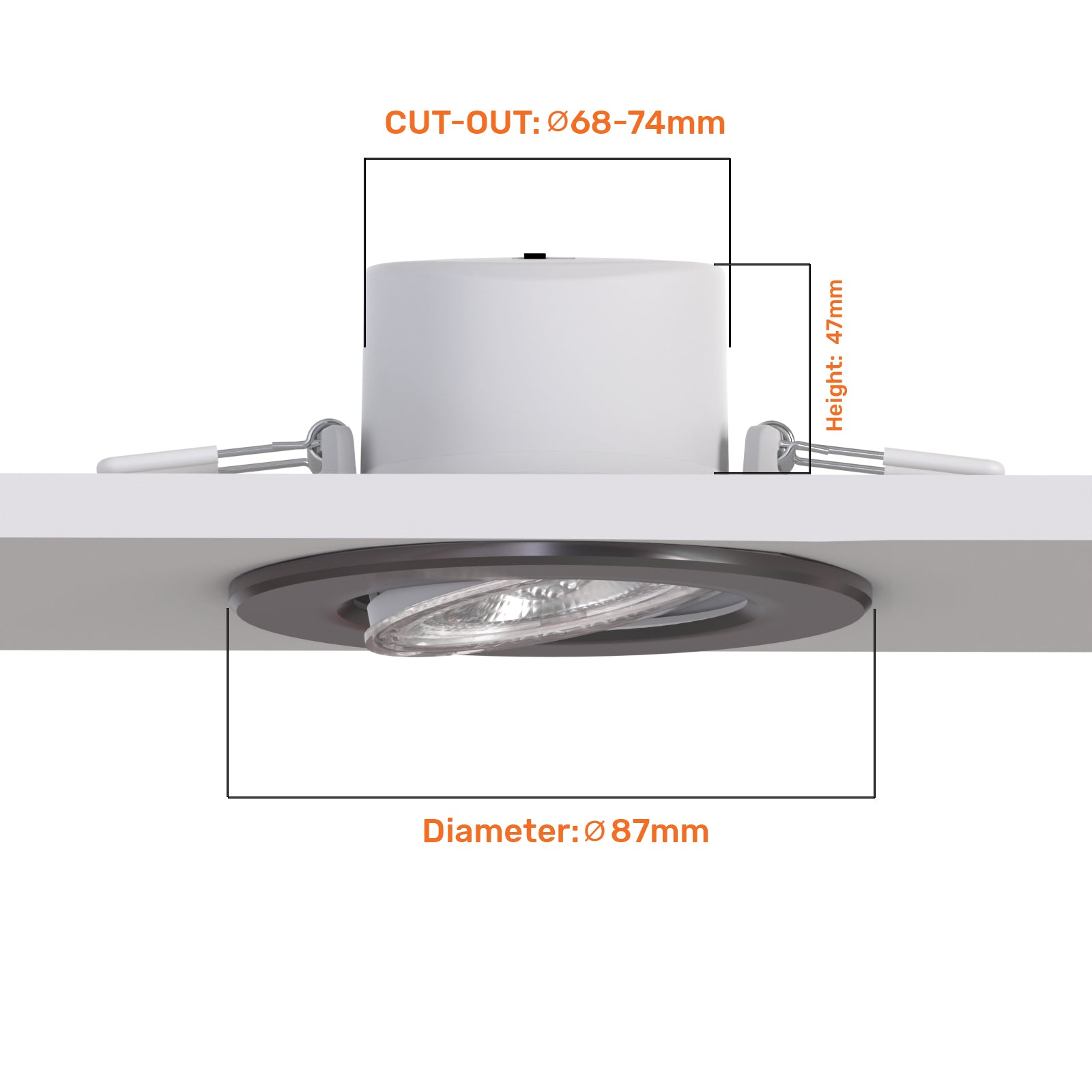 Paul Russells 4.8W LED Non Fire Rated Tiltable Downlight, Warm/Cool/Day White 3 Adjustable CCT, IP44, Brush Nickel Bezel