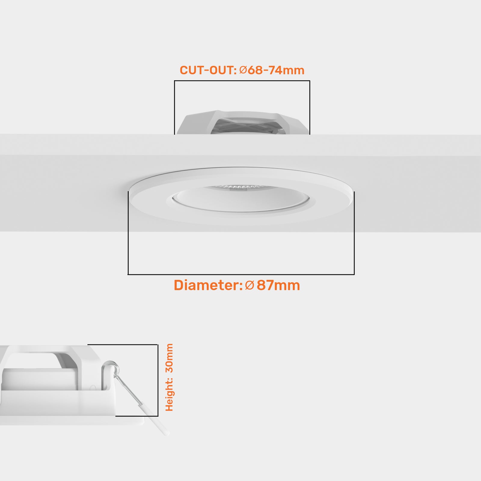 Paul Russells 4.8W LED Non Fire Rated Downlight Tiltable, Warm White 3000K, IP44, Bezel White