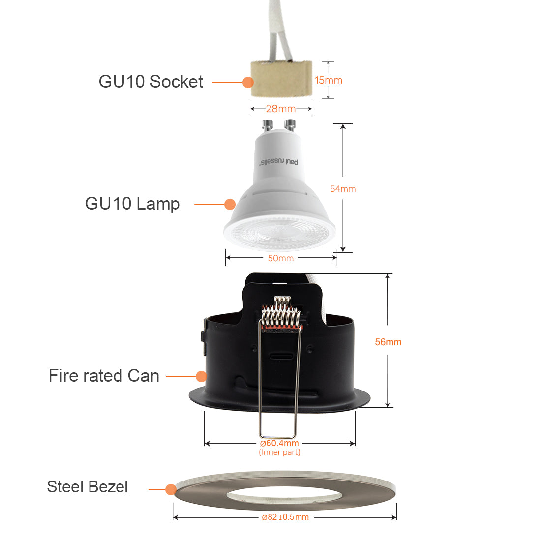 LED Fire Rated Downlights, IP65, Antique Brass Bezel, Without Bulb