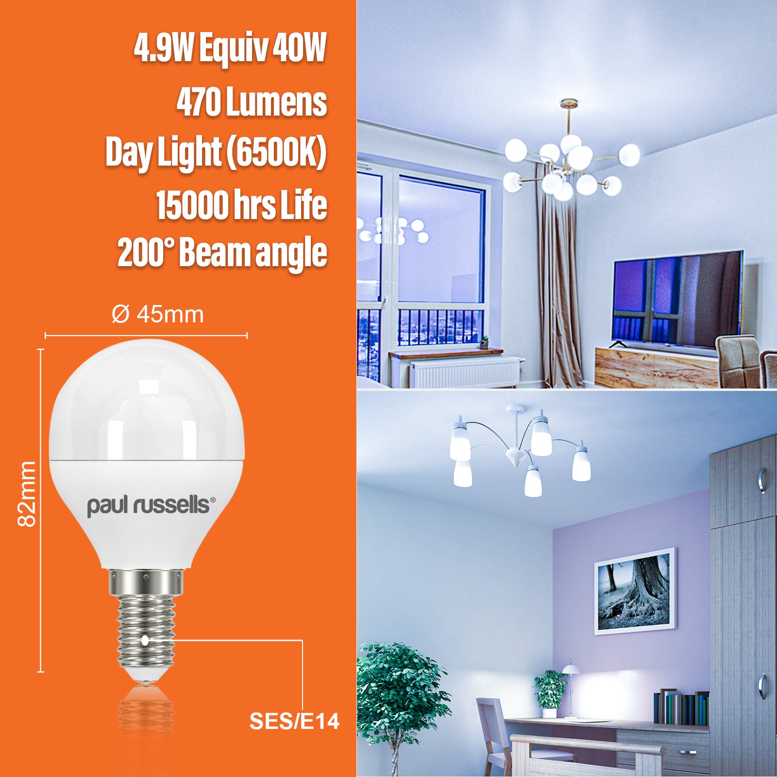 LED Golf Ball 4.9W=40W Day Light Small Edison Screw SES E14 Bulbs