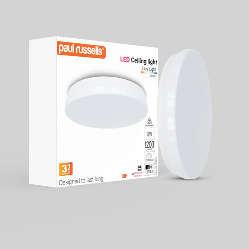 12W, LED Round Ceiling Downlights, IP44, 1200 Lumens, 6500K Day Light, Non-Dimmable Panel Spotlights