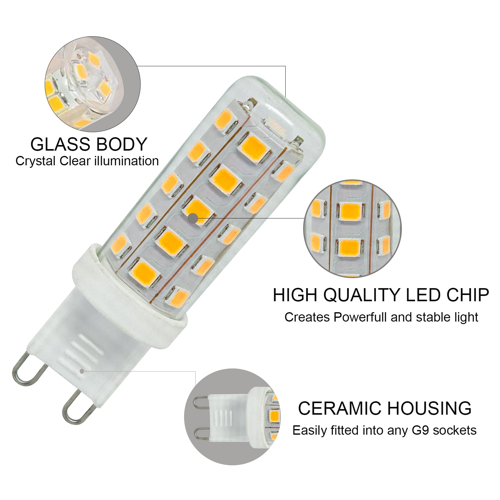 LED G9 Capsule 3W=25W 2 Pin Day Light 6500K Dimmable Light Bulbs