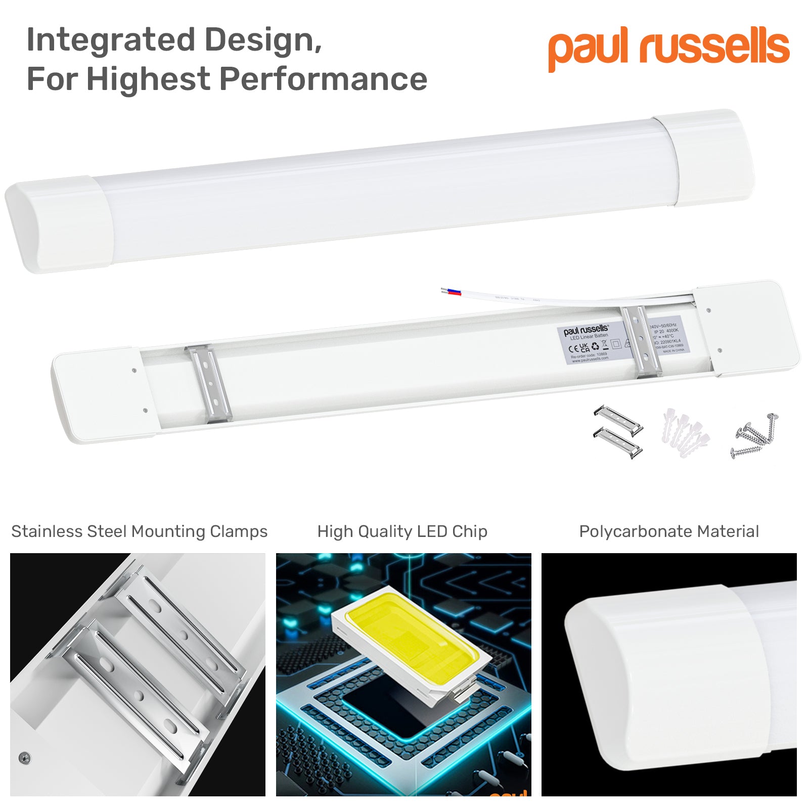 50W LED Batten Light, 5ft Ceiling Fitting Tube Light, 6000 Lumen, 4000K Cool White, Fluorescent Lighting Replacement