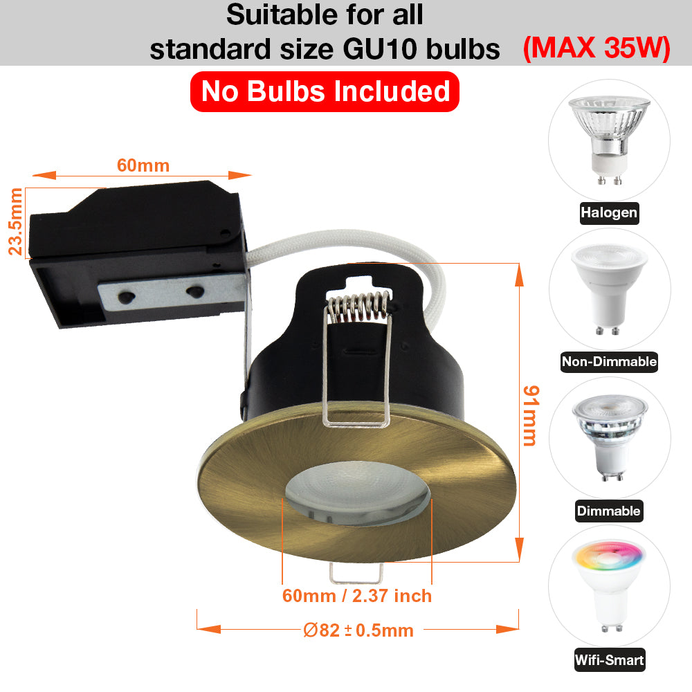 LED Fire Rated Downlights, IP65, Antique Brass Bezel, Without Bulb
