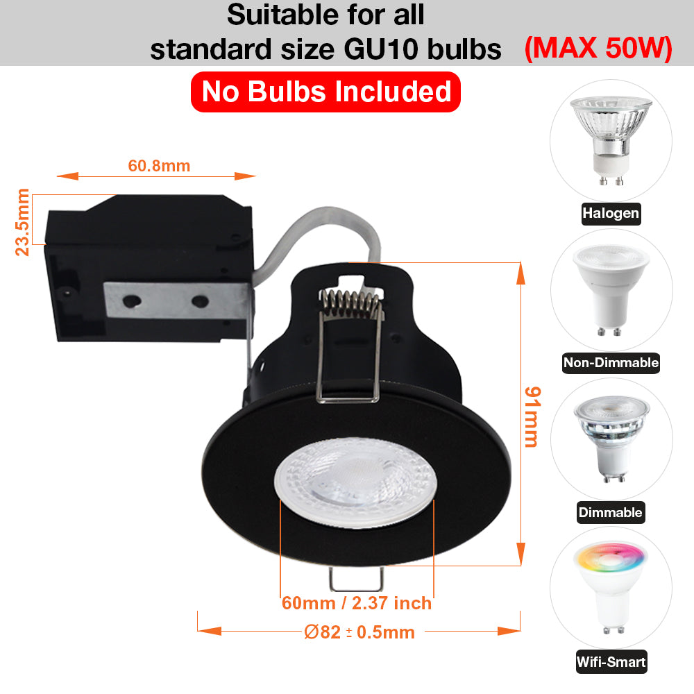 LED Fire Rated Downlights, IP20, Black Bezel, Without Bulb