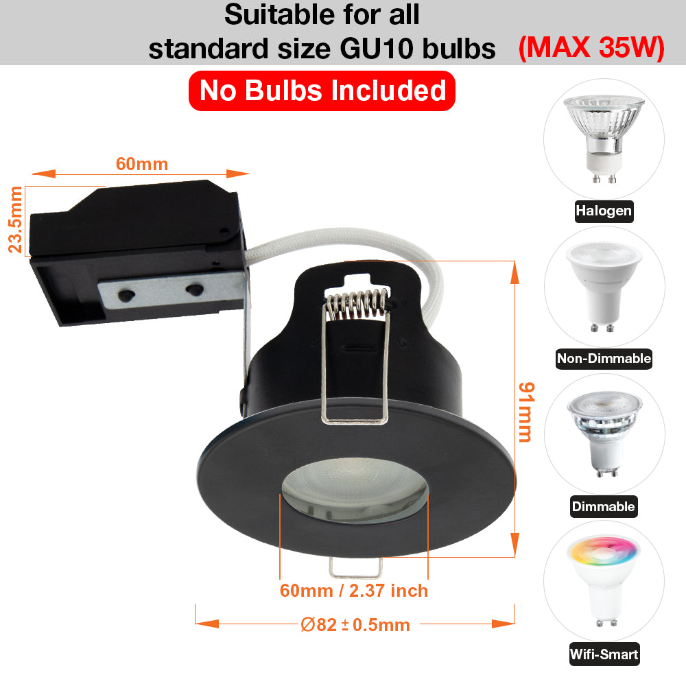 LED Fire Rated Downlights, IP65, Black Bezel, Without Bulb