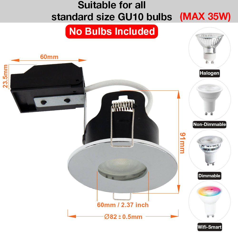LED Fire Rated Downlights, IP65, Polished Chrome Bezel, Without Bulb