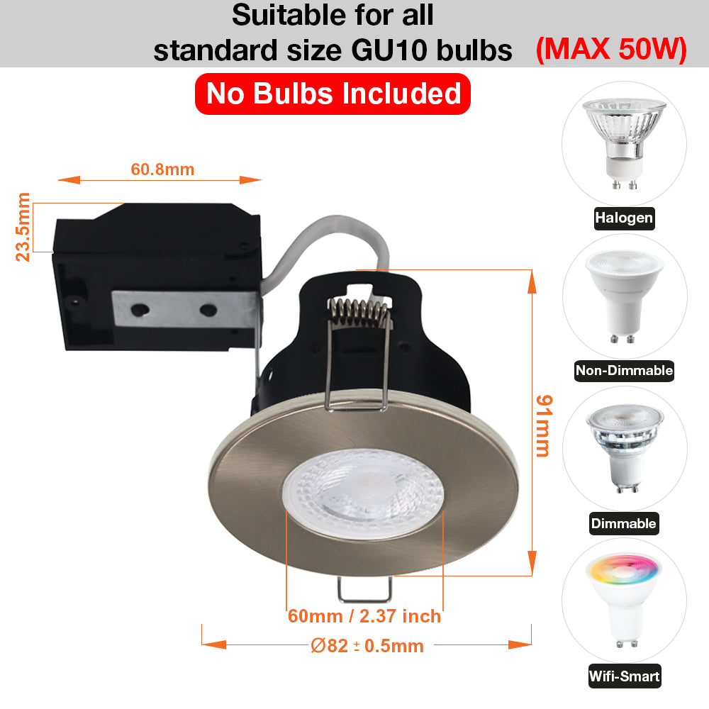 LED Fire Rated Downlights, IP20, Satin Nickel Bezel, Without Bulb