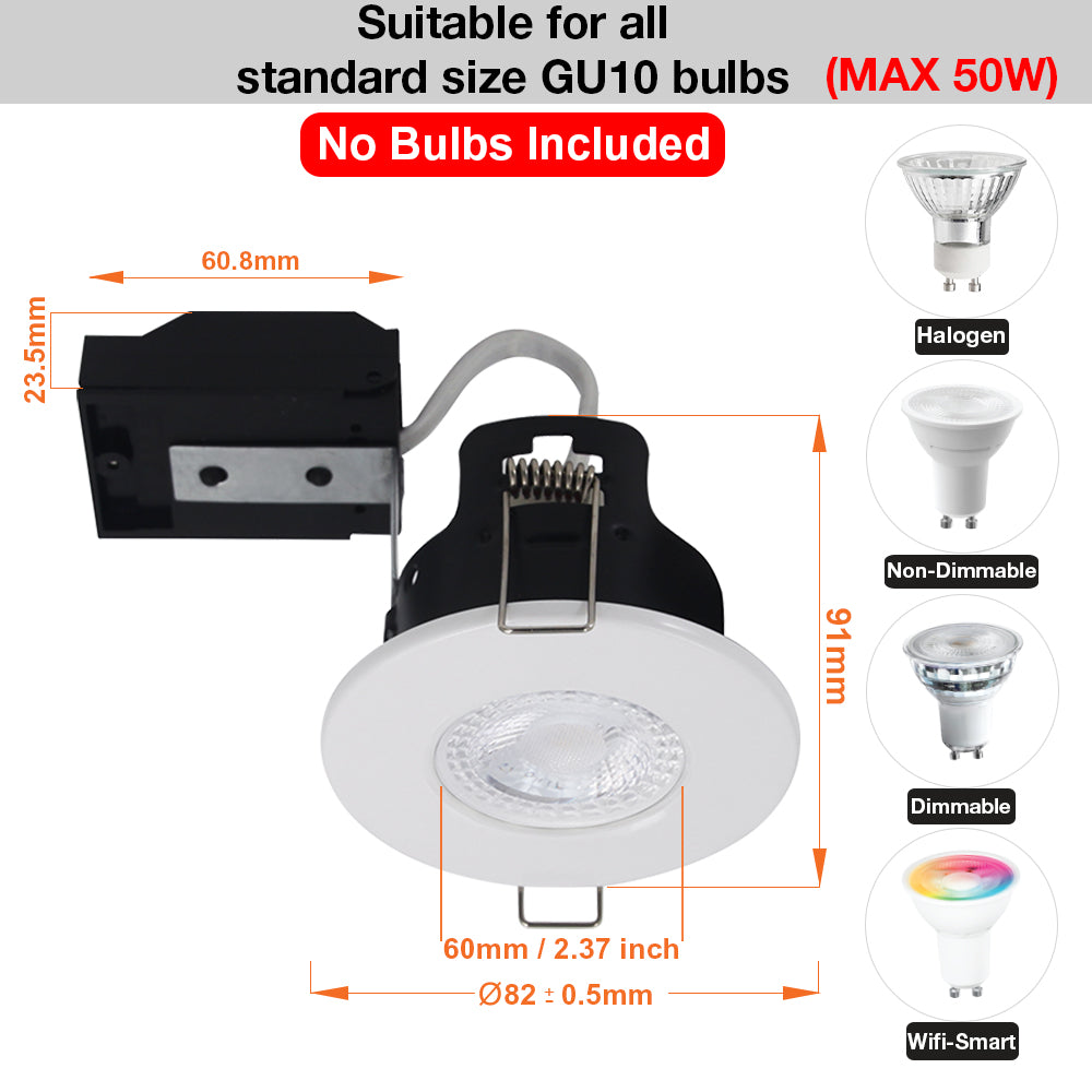 LED Fire Rated Downlights, IP20, White Bezel, Without Bulb