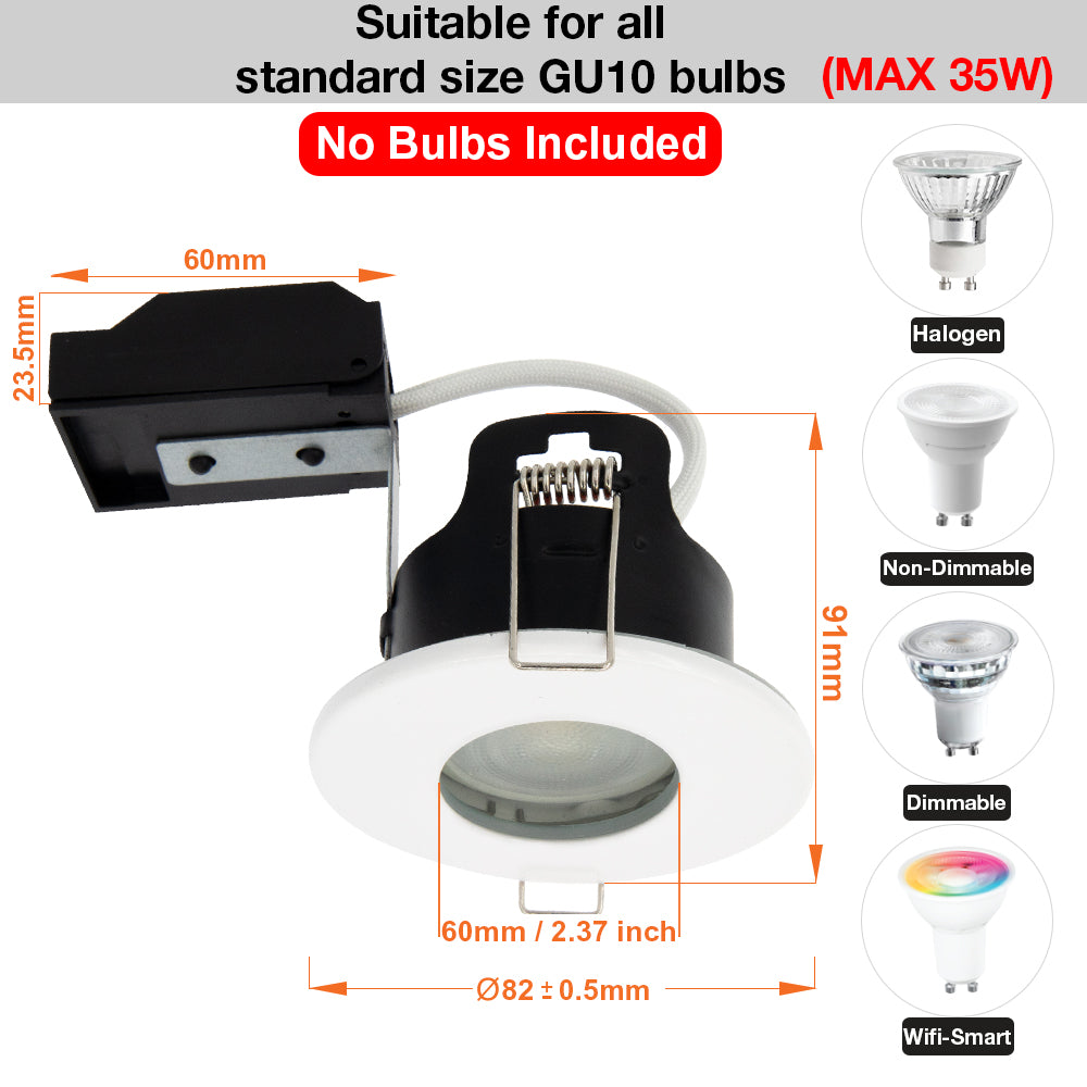 LED Fire Rated Downlights, IP65, White Bezel, Without Bulb