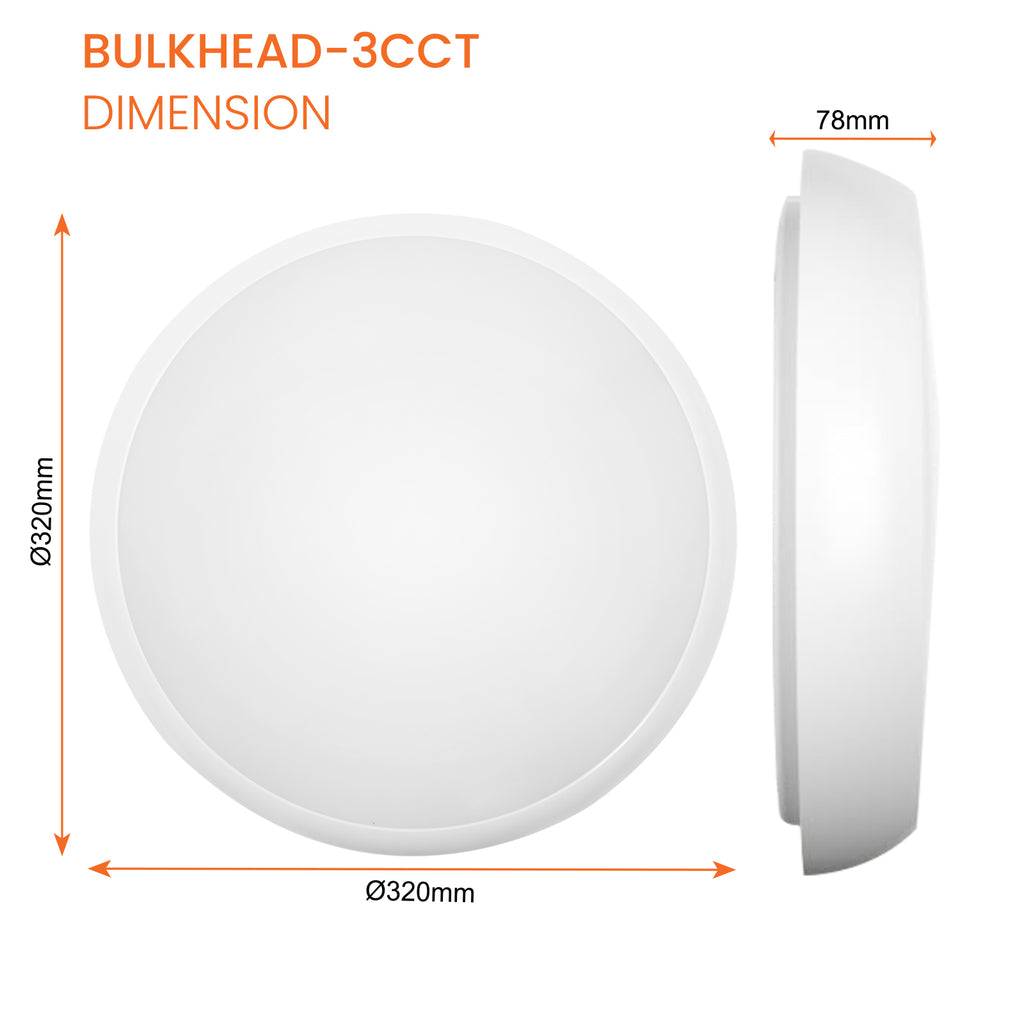 LED Round Bulkhead Light, IP65 Waterproof, Tri-Power & Tri-Colour Sele ...