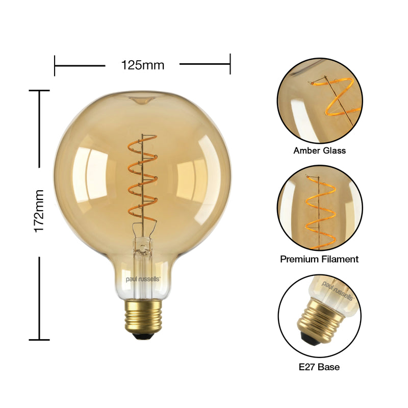 4W LED G125, E27, 250lm, Dimmable, 1800K Lit