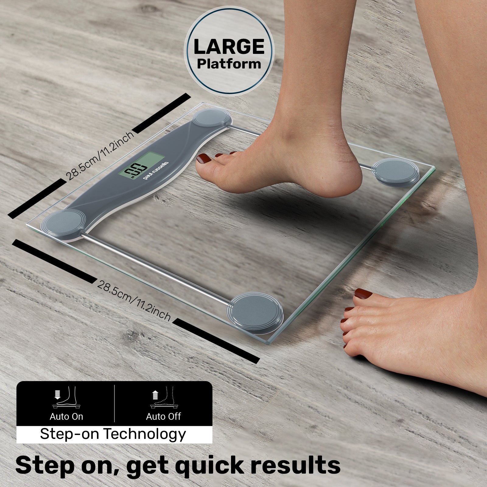 Digital Bathroom Scales, Body Weight, Weighing Scale, 150KG Wide Platform, Transparent Glass Grey