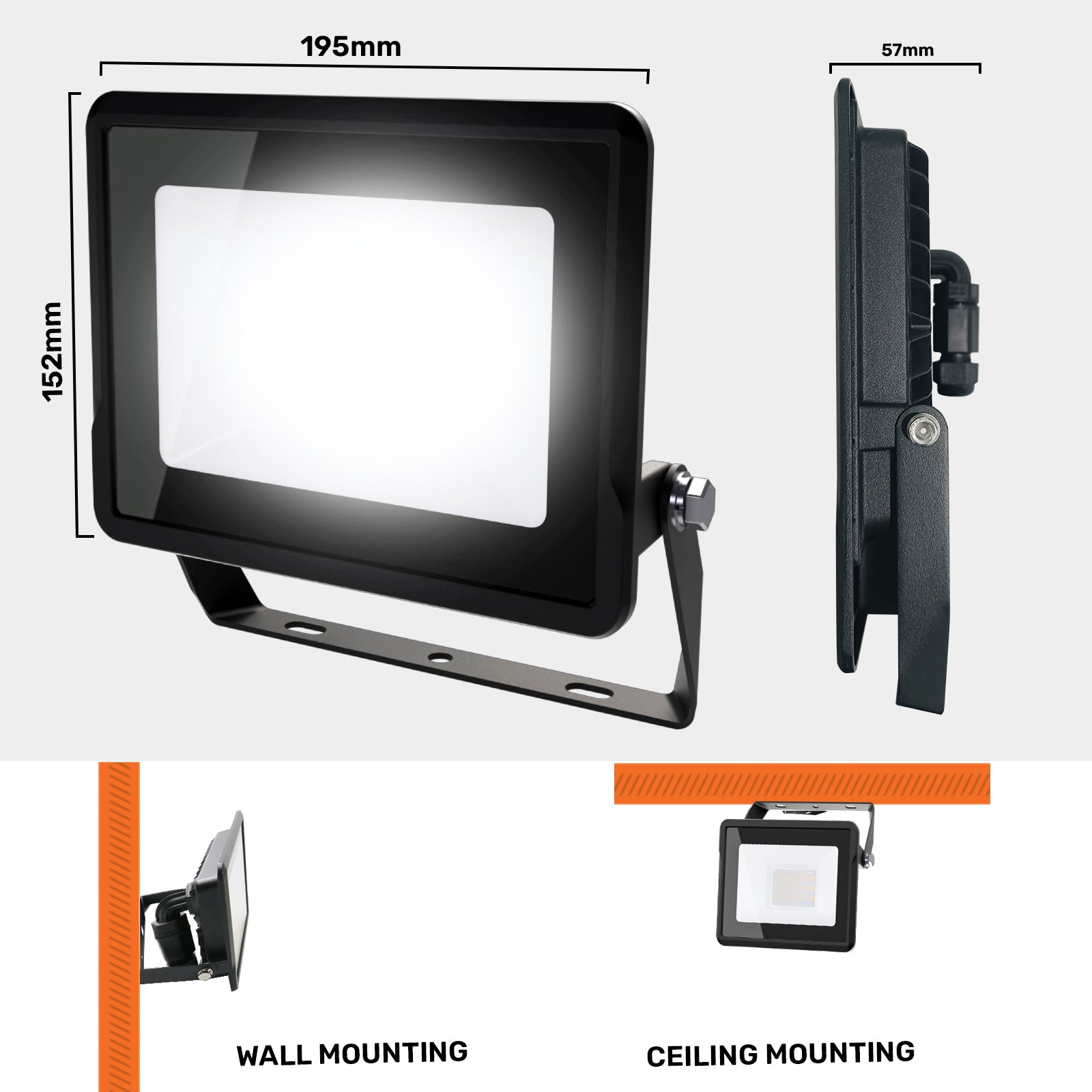 50W, LED Floodlights, 5000 Lumens, 6500K Day Light, Non-Dimmable Spotlights