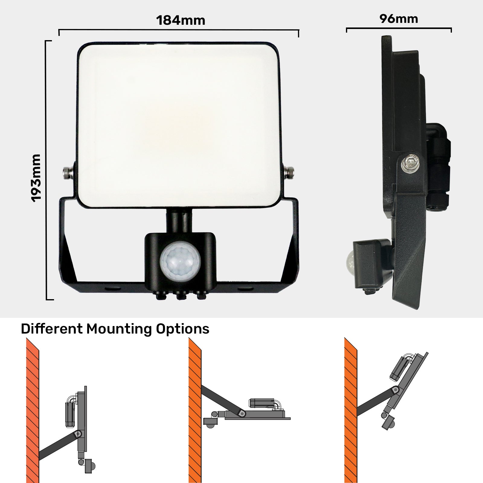 30W, LED Floodlights, 3600 Lumens, PIR Motion Sensor, IP65, 6500K Day Light, Non-Dimmable Spotlights