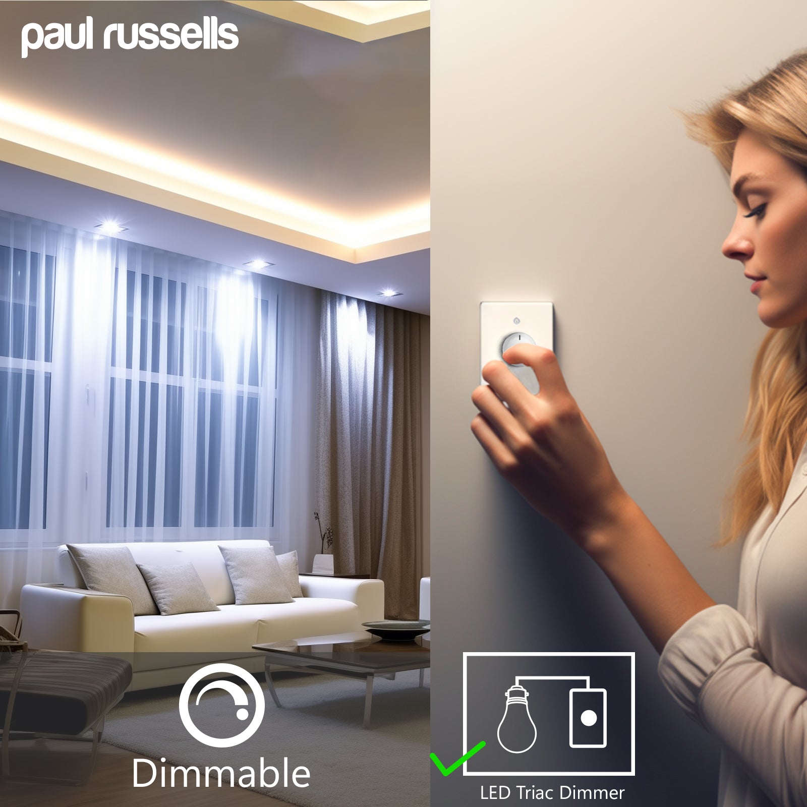 Paul Russells 6W LED Non Fire Rated Tiltable Downlight, Warm/Cool/Day White 3 Adjustable CCT, IP44, Brush Nickel Bezel