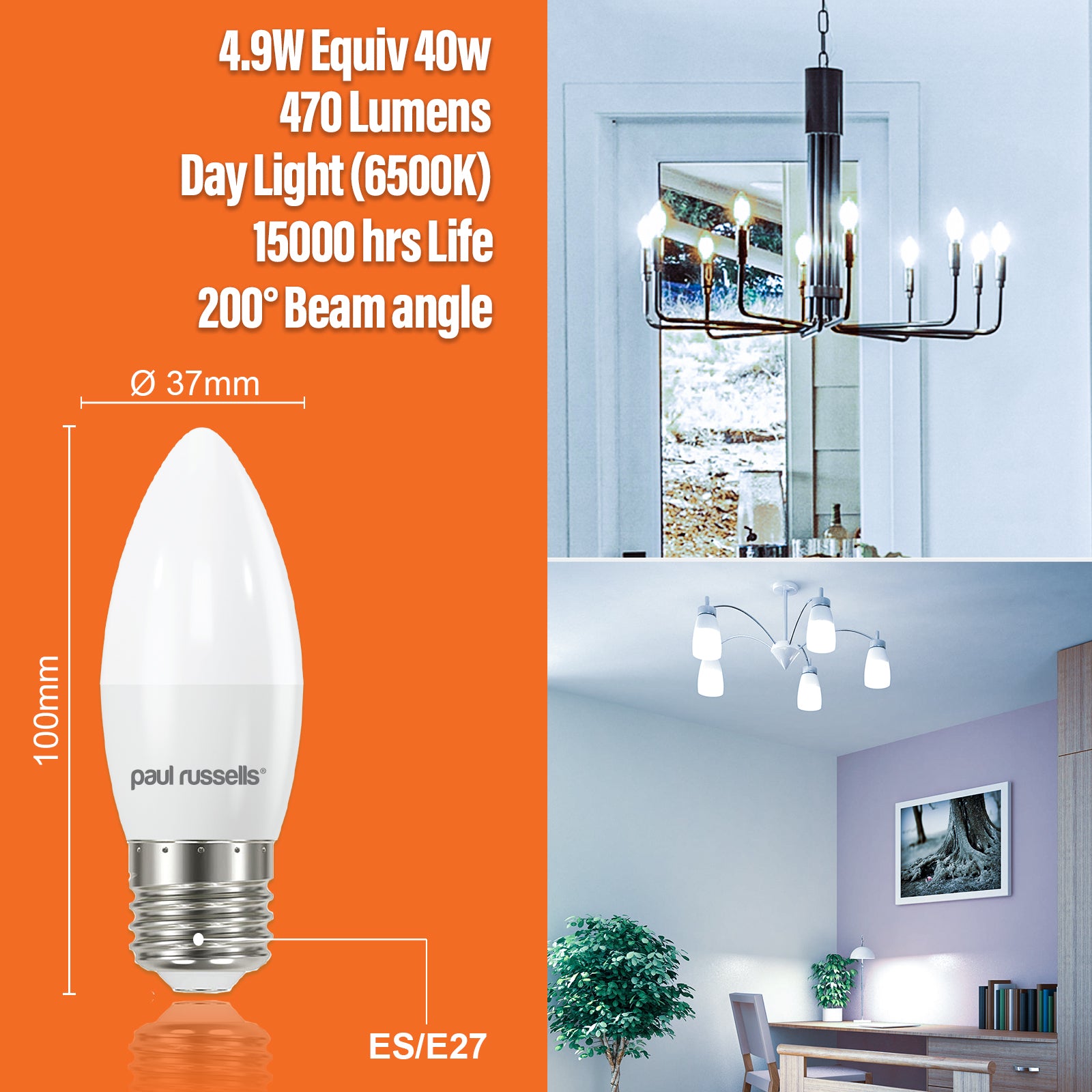 LED Candle 4.9W=40W Day Light Edison Screw ES E27 Bulbs