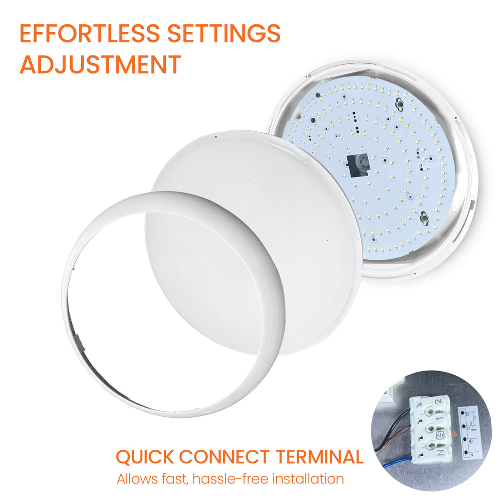 LED Round Bulkhead Light, IP65 Waterproof, Tri-Power & Tri-Colour Sele ...