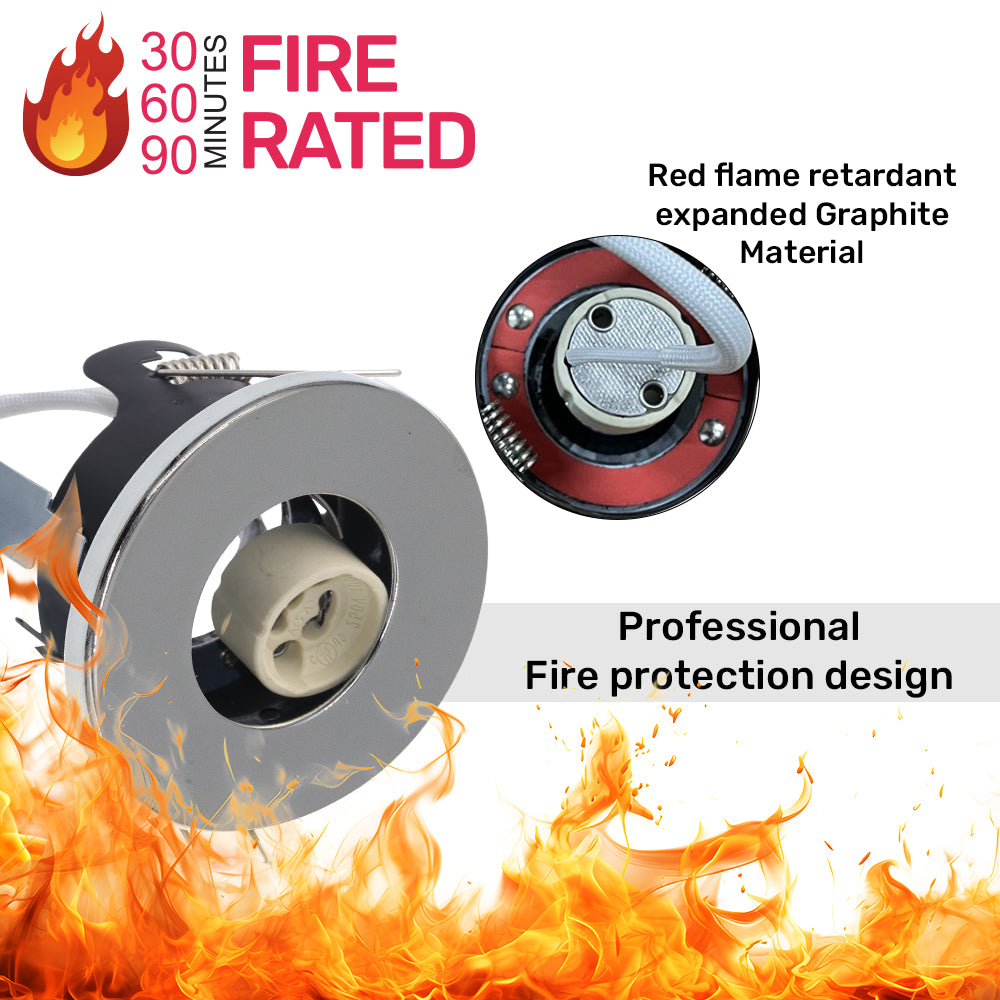 LED Fire Rated Downlights, IP20, Polished Chrome Bezel, Without Bulb