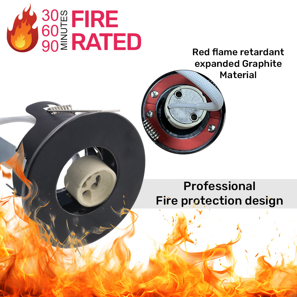 LED Fire Rated Downlights, IP20, Black Bezel, Without Bulb