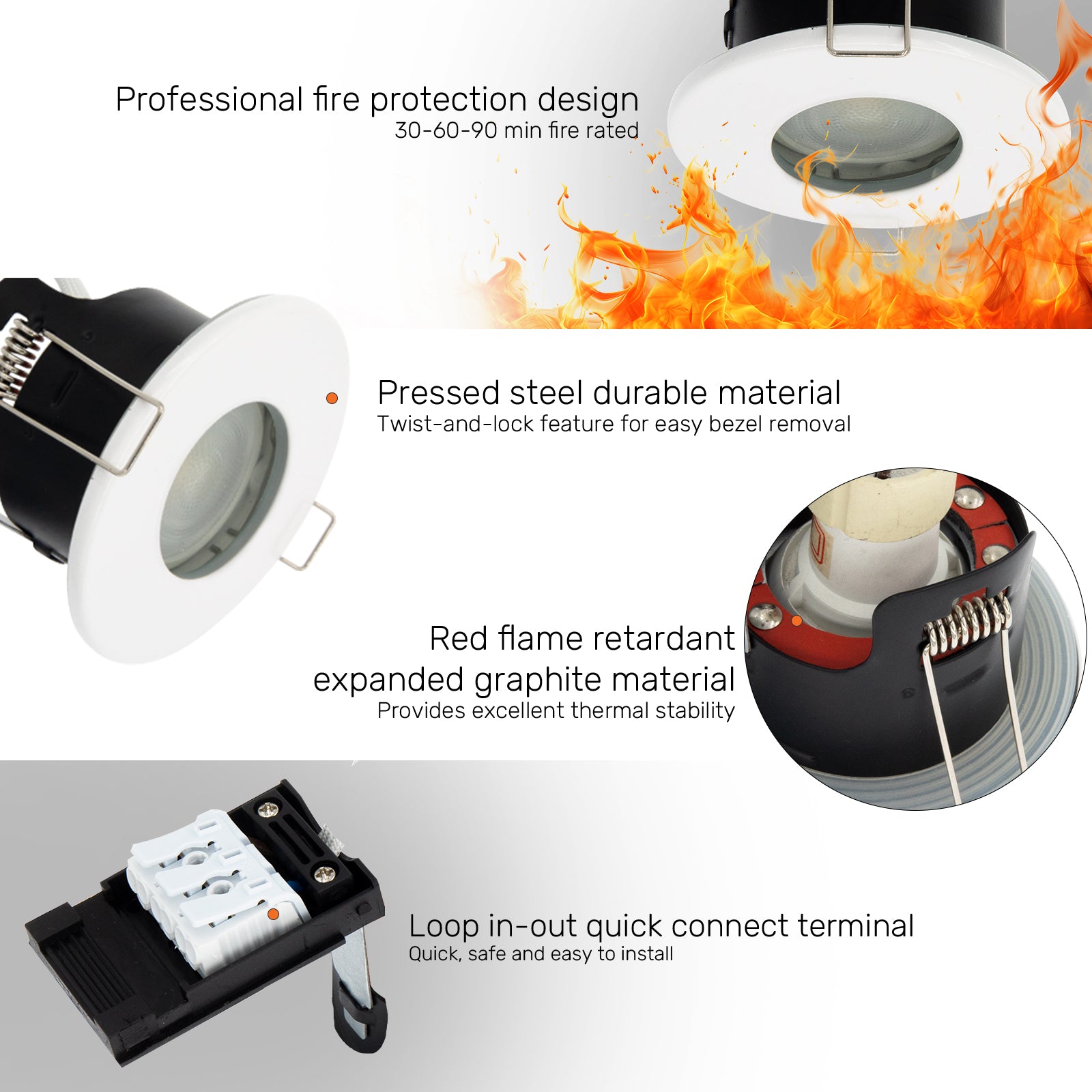 LED Fire Rated Downlights, IP65, White Bezel, Without Bulb