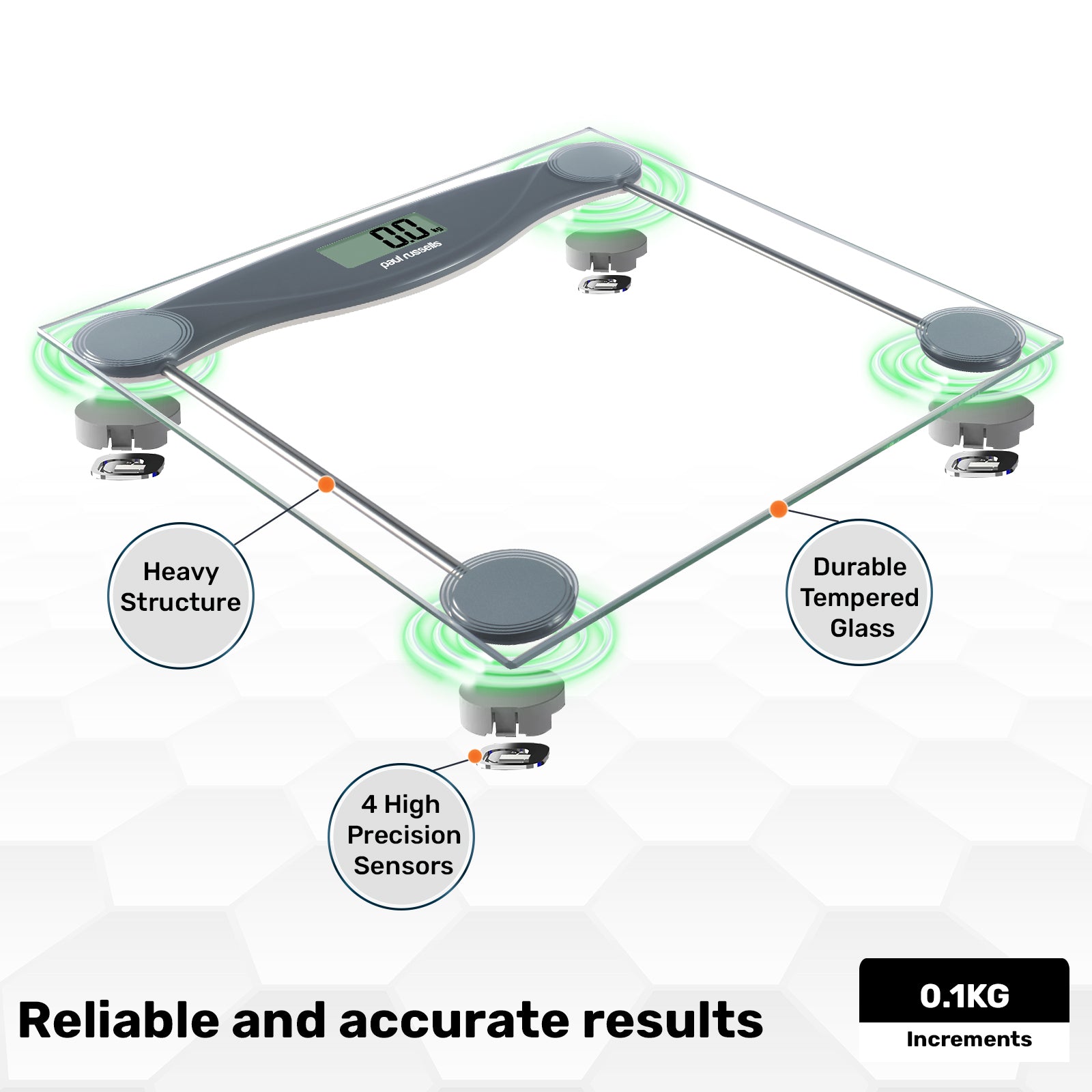 Digital Bathroom Scales, Body Weight, Weighing Scale, 150KG Wide Platform, Transparent Glass Grey