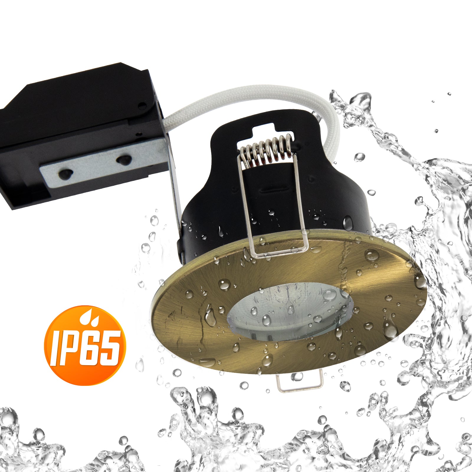 LED Fire Rated Downlights, IP65, Antique Brass Bezel, Without Bulb