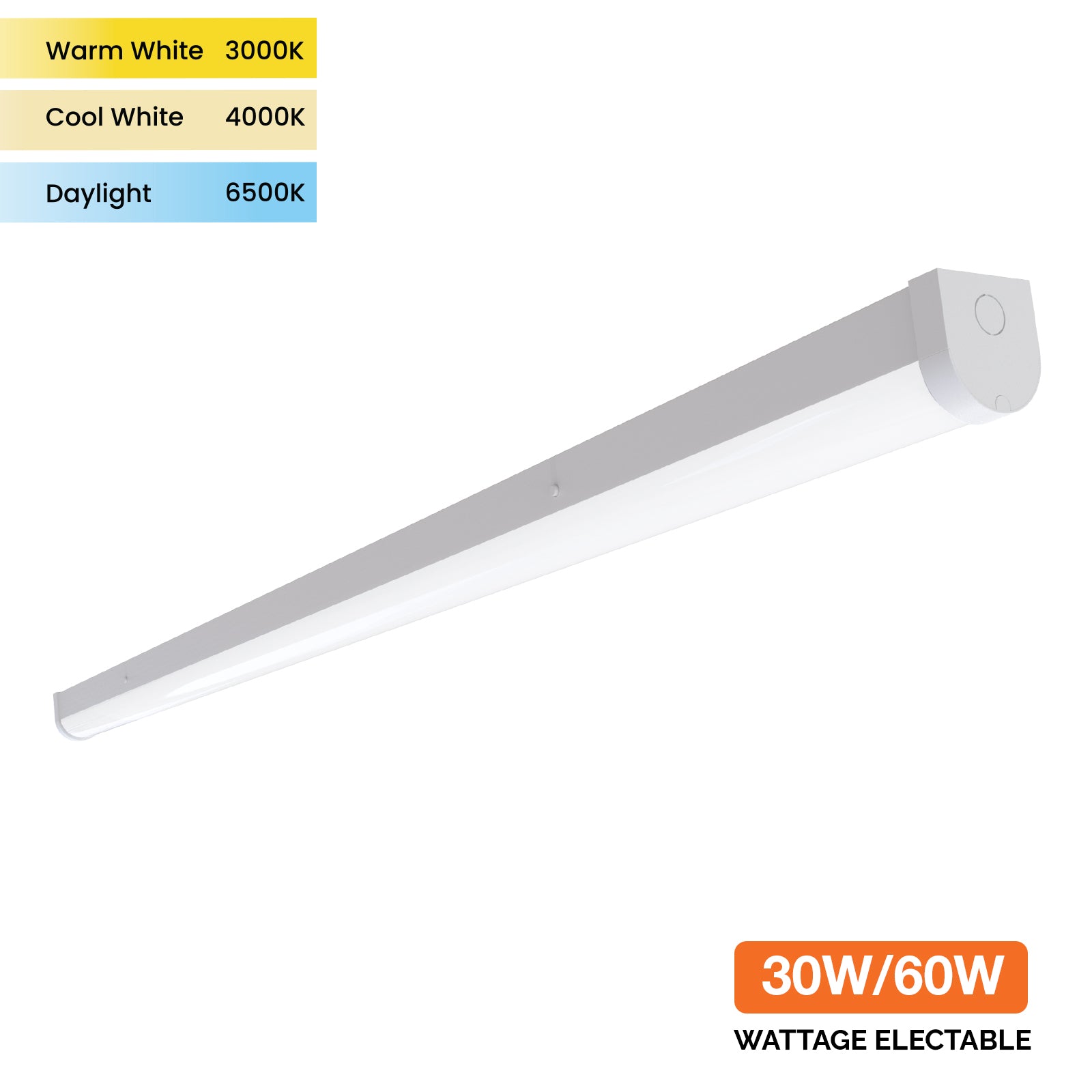 5FT LED Batten Light, 30W/60W - 3600/7200 Lumens, IP20, Adjustable 3 Colour CCT (Warm/Cool/Day White), 120° Indoor Ceiling Tube Light