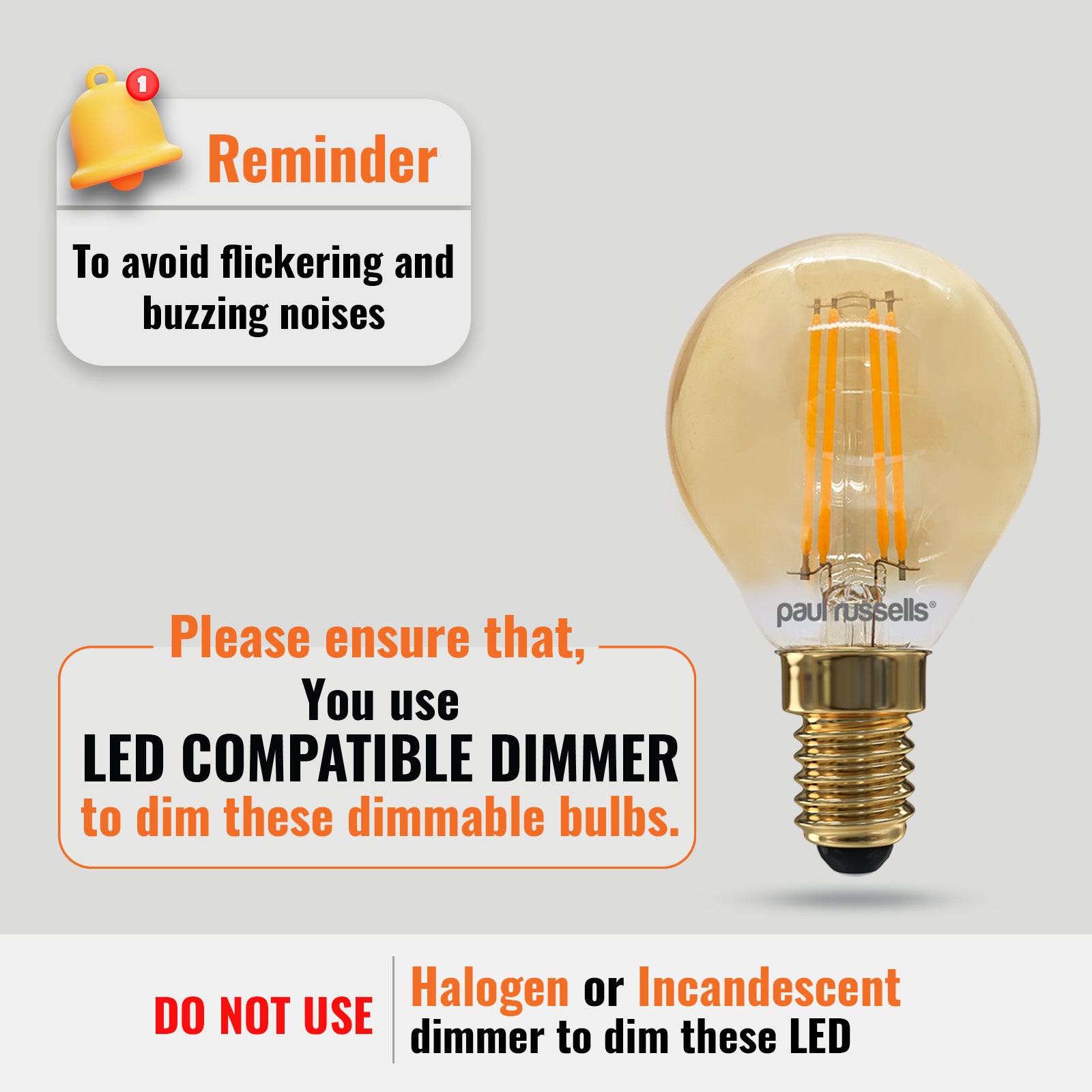 LED Filament Dimmable Golf 4.5W=40W Extra Warm White Small Edison Screw SES E14 Bulbs