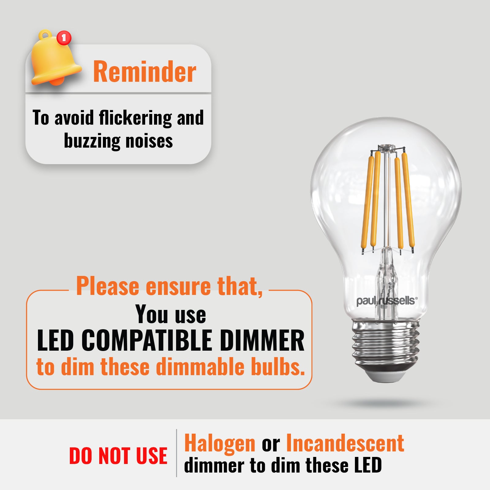 LED Dimmable Filament GLS 7W (60w), ES/E27, 806 Lumens, Warm White(2700K), 240V
