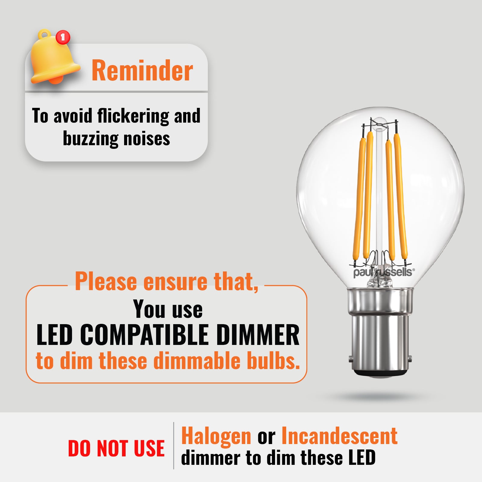 LED Filament Dimmable Golf 4.5W=40W Warm White Small Bayonet Cap SBC B15 Bulbs