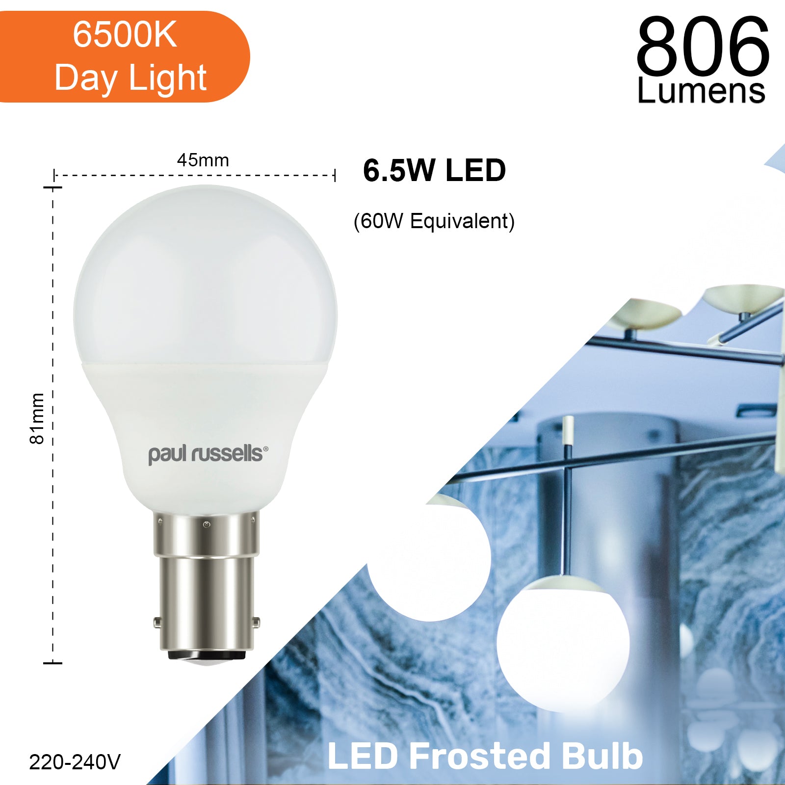 LED Golf Ball 6.5W=60W Day Light Small Bayonet Cap SBC B15 Bulbs
