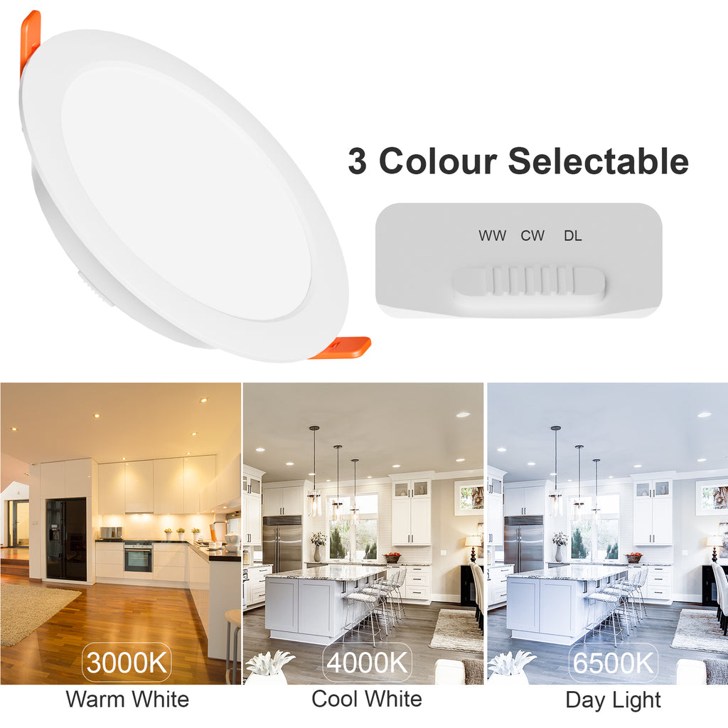 24W LED Round Ceiling Downlights – 2400 Lumens, CCT Switchable (3000K ...