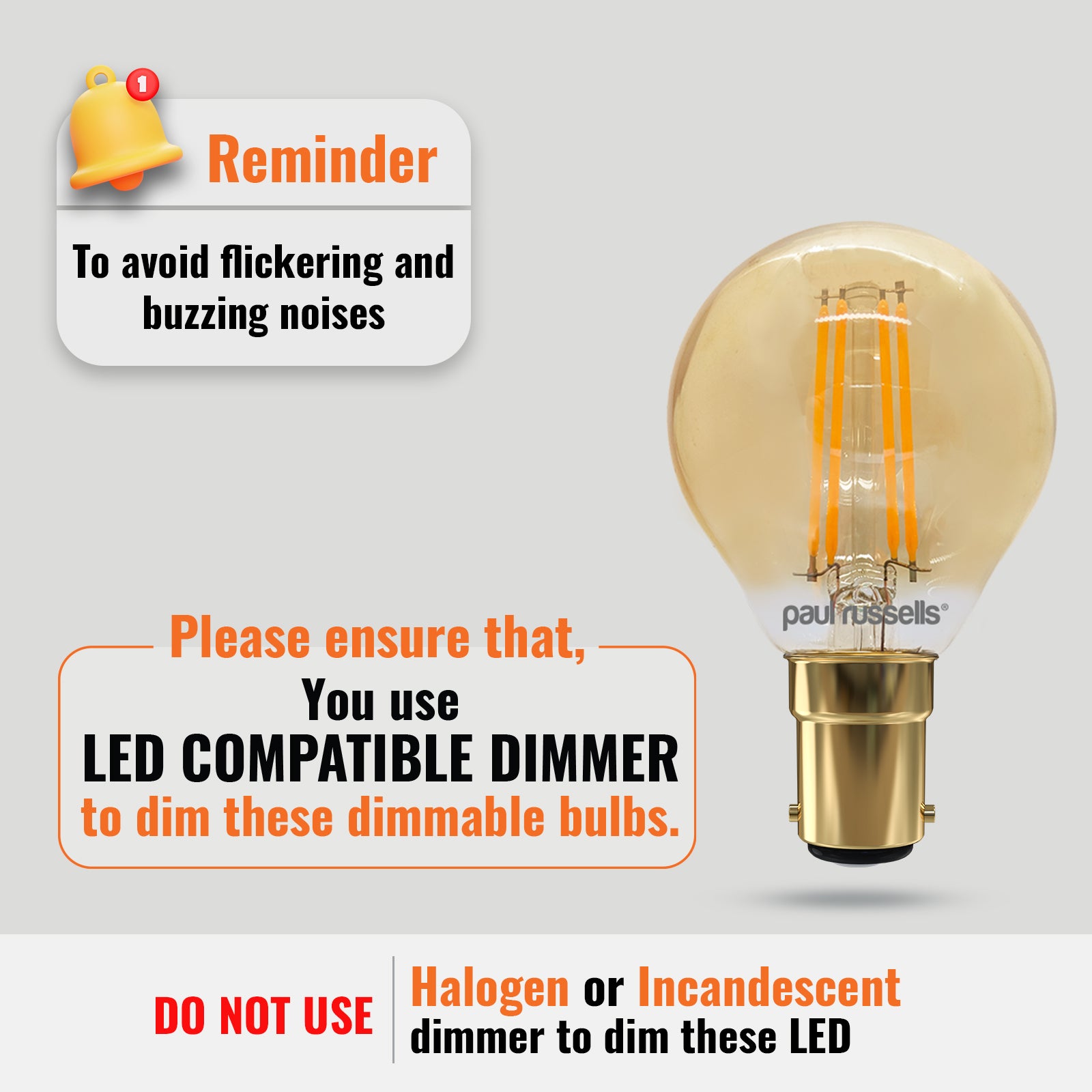 LED Filament Dimmable Golf 4.5W=40W Extra Warm White Small Bayonet Cap SBC B15 Bulbs