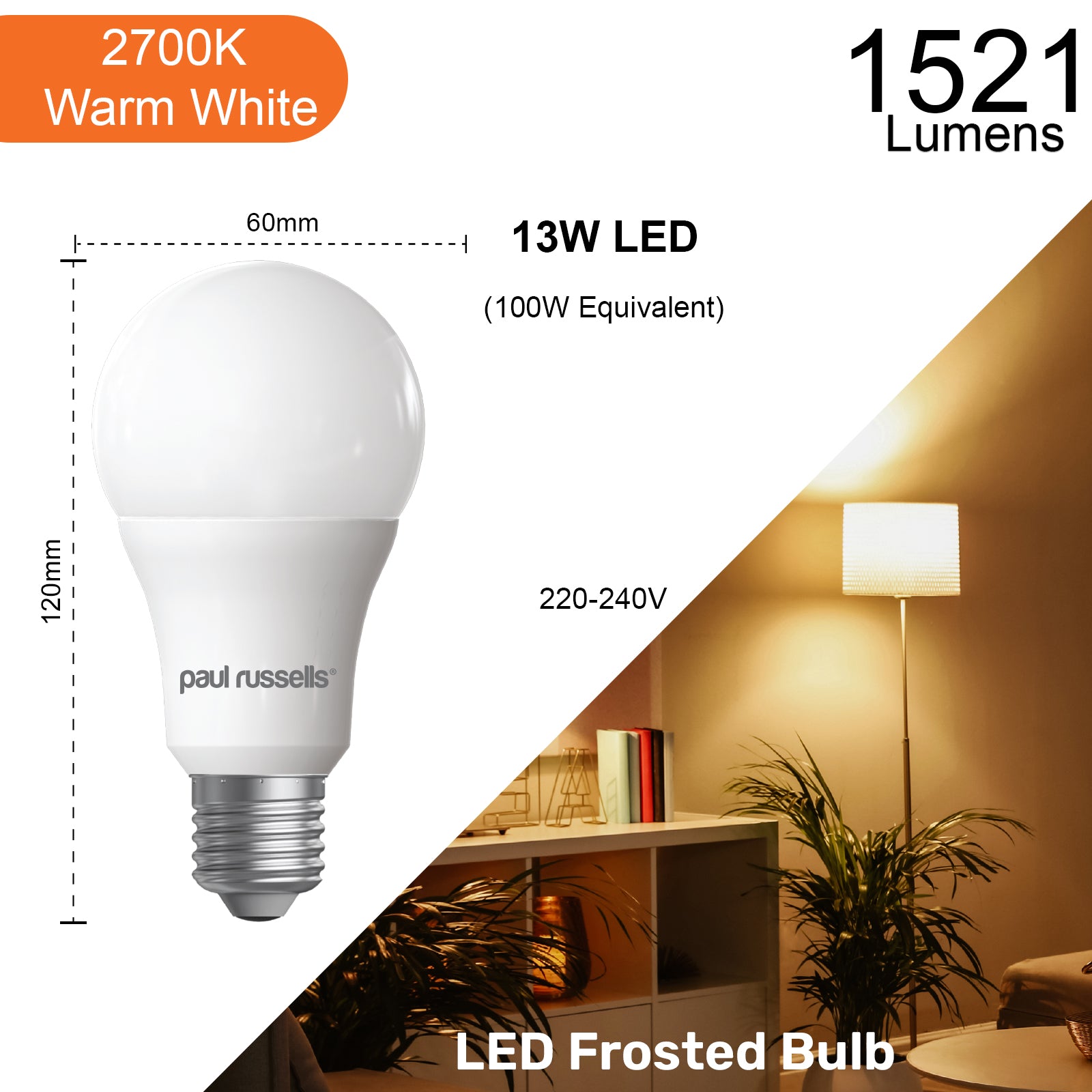 LED GLS 13W=100W Warm White ES E27 Edison Screw Bulbs