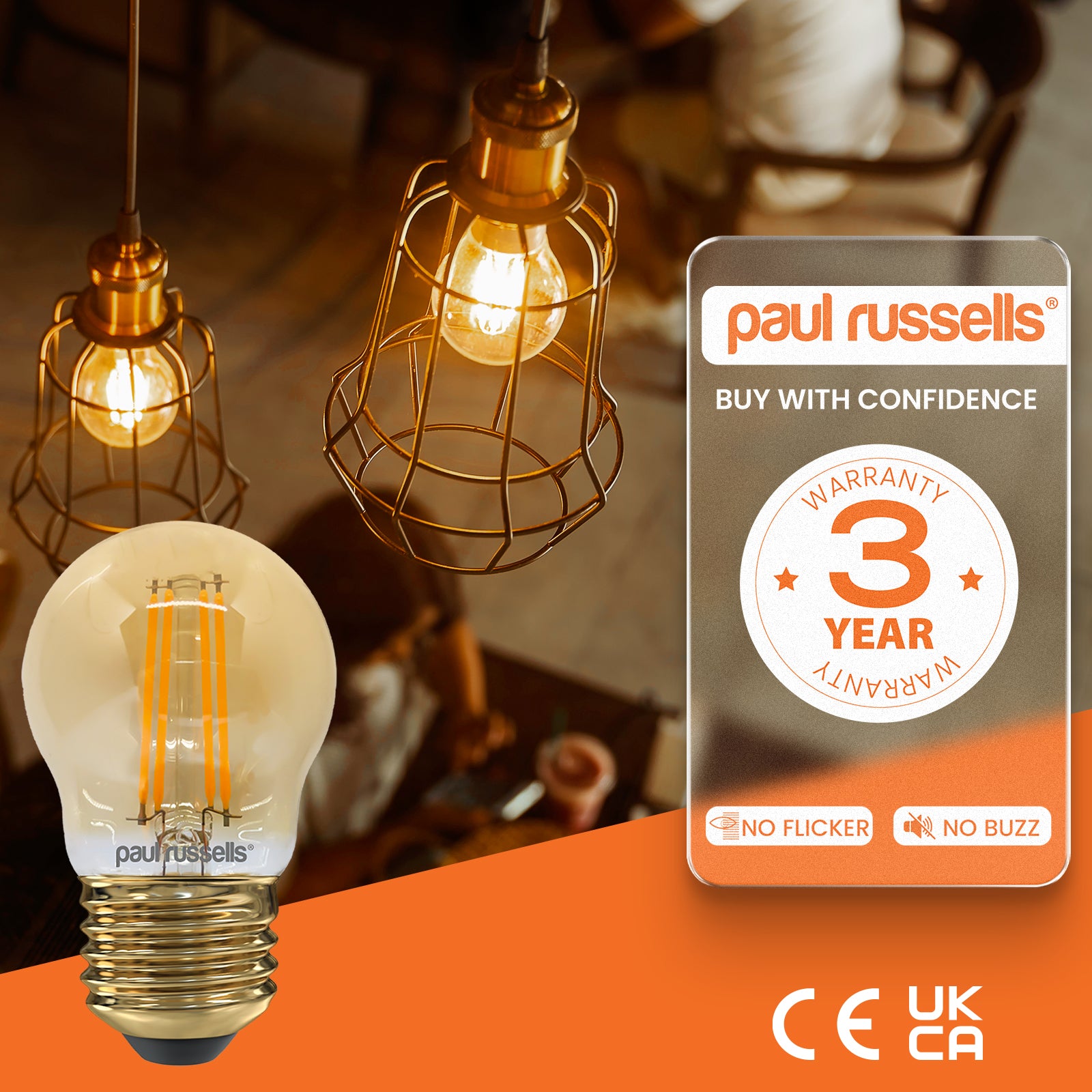 LED Filament Dimmable Golf 4.5W=40W Extra Warm White Edison Screw ES E27 Bulbs