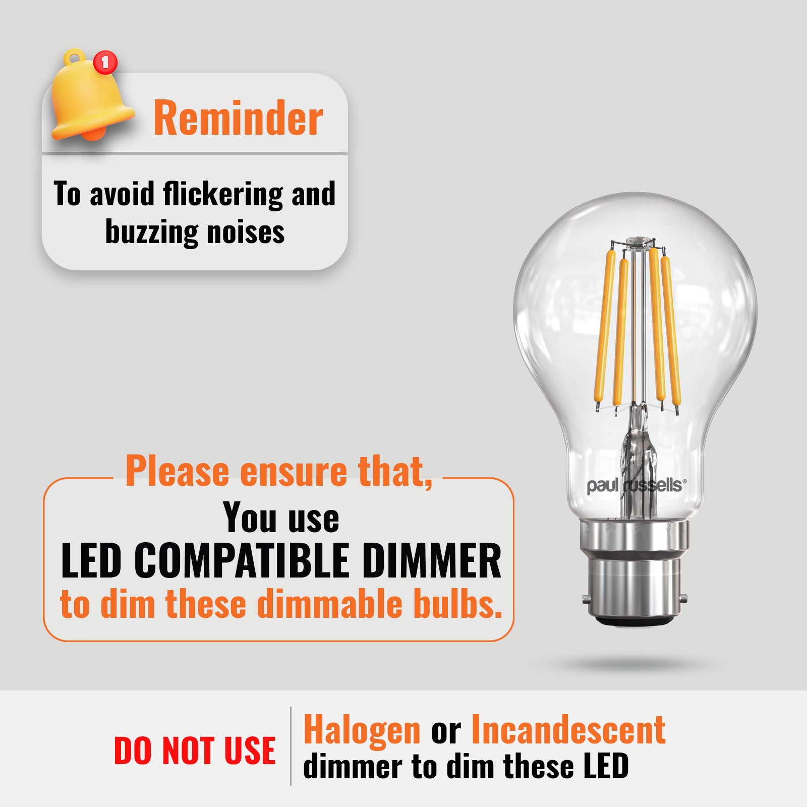 LED Dimmable Filament GLS 12W (100w), BC/B22, 1521 Lumens, Warm White(2700K), 240V
