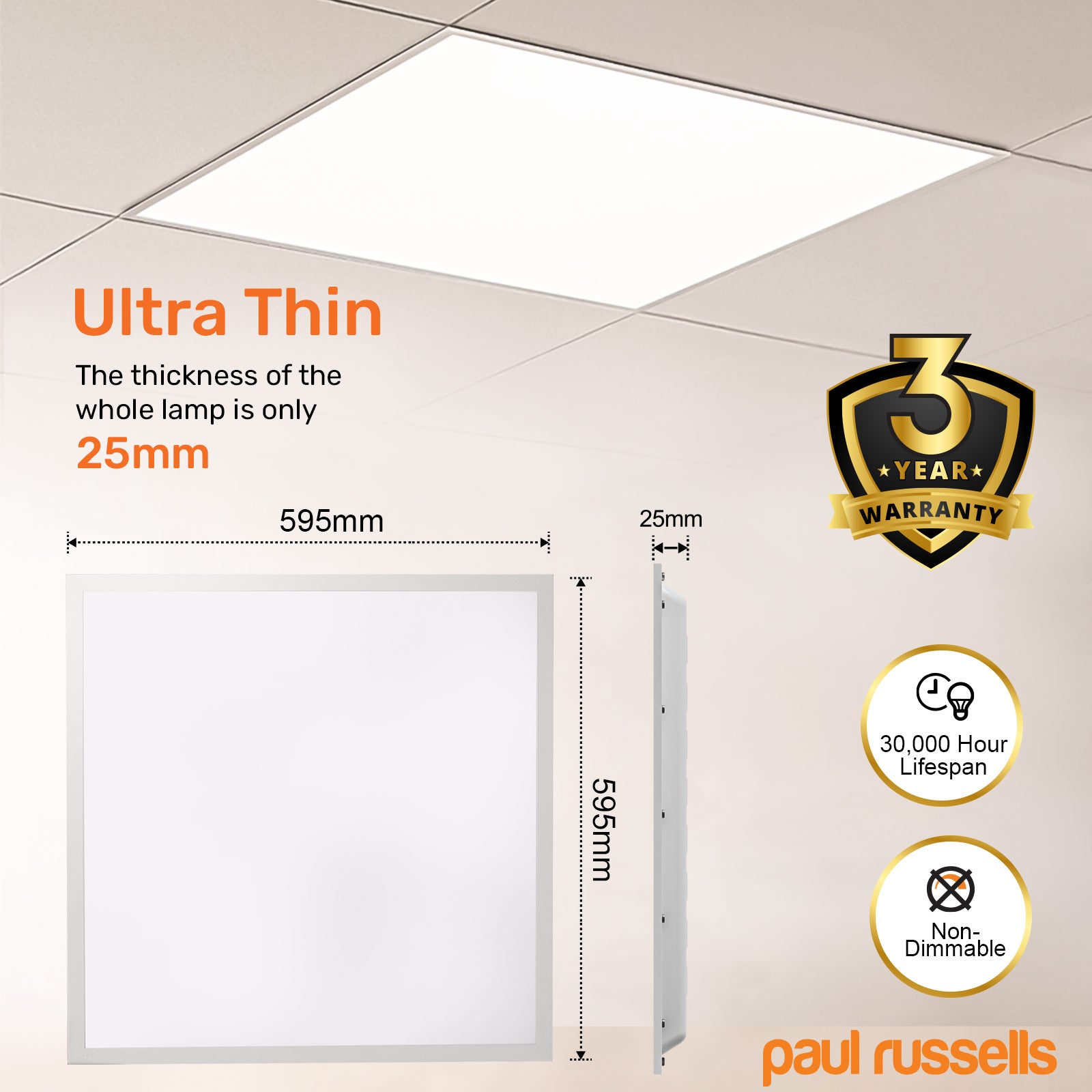 LED Square Panel 36W IP20 Cool White 4000K Ultra Slim Ceiling Light